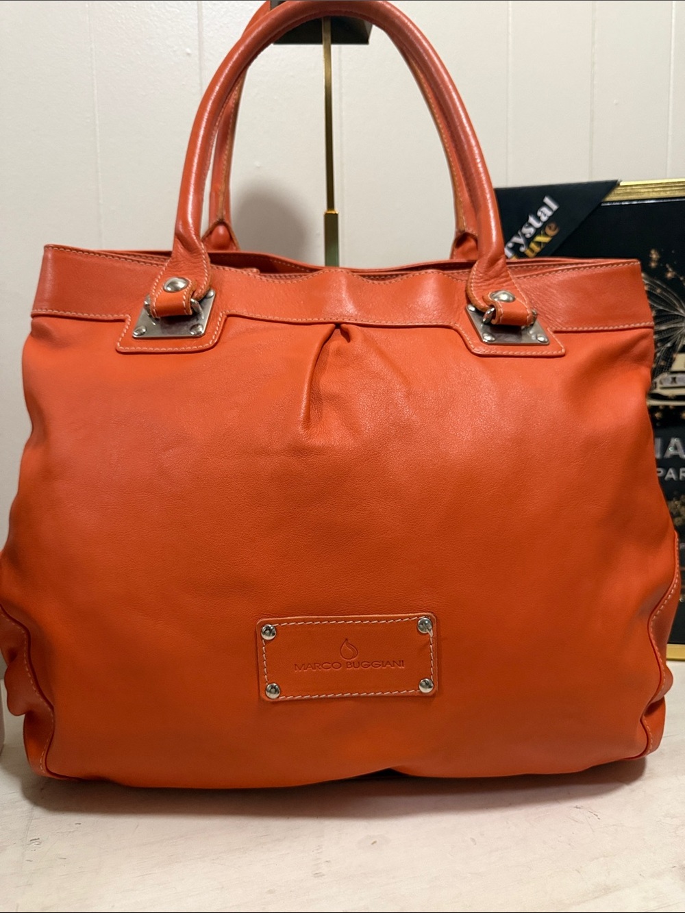 Marco Buggiani Orange Leather Tote Bag with Top Handles